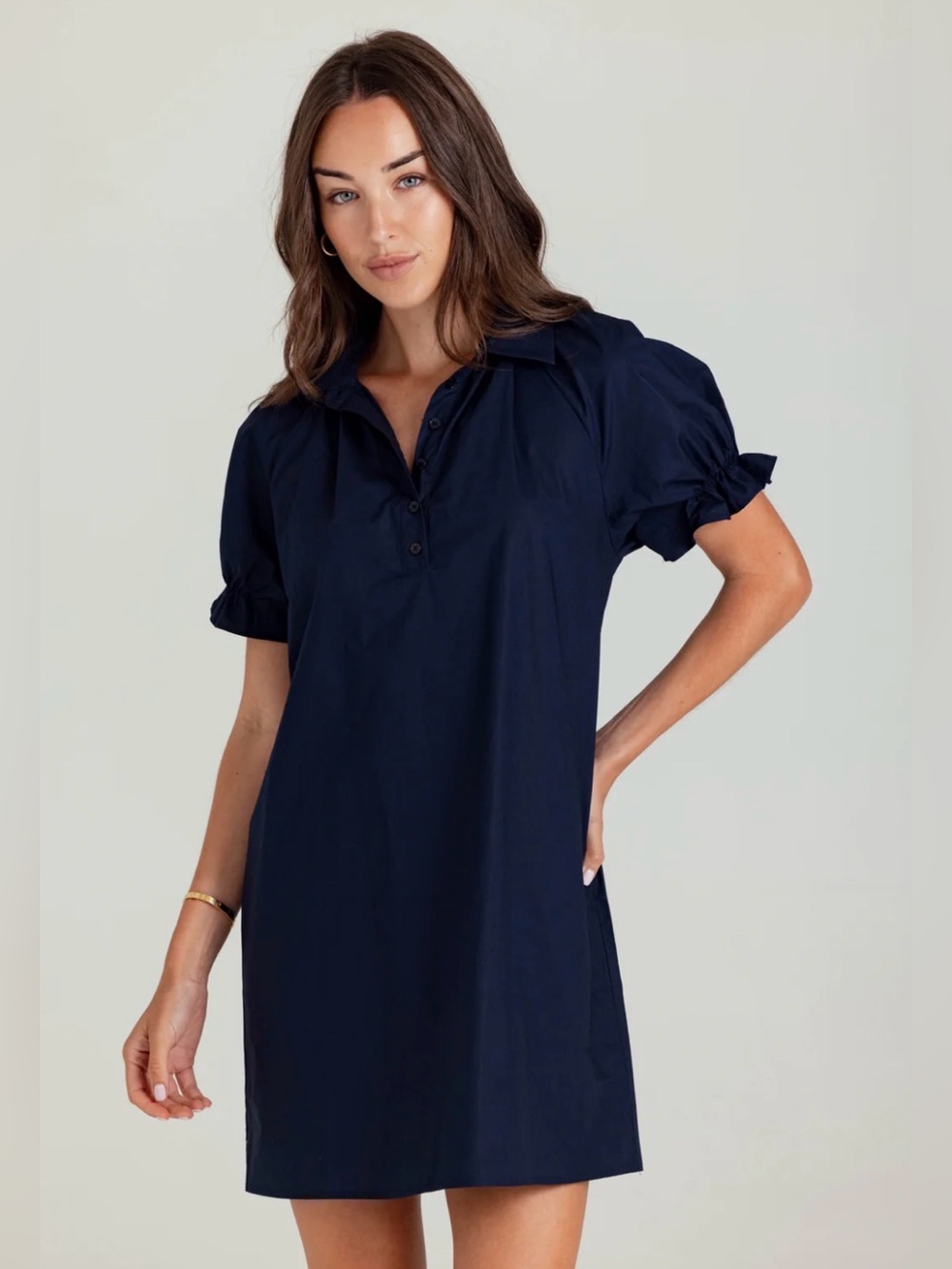 We are Sundays Aspen Shirt  Dress Mini Small Black  Puff Sleeve Cotton Classic